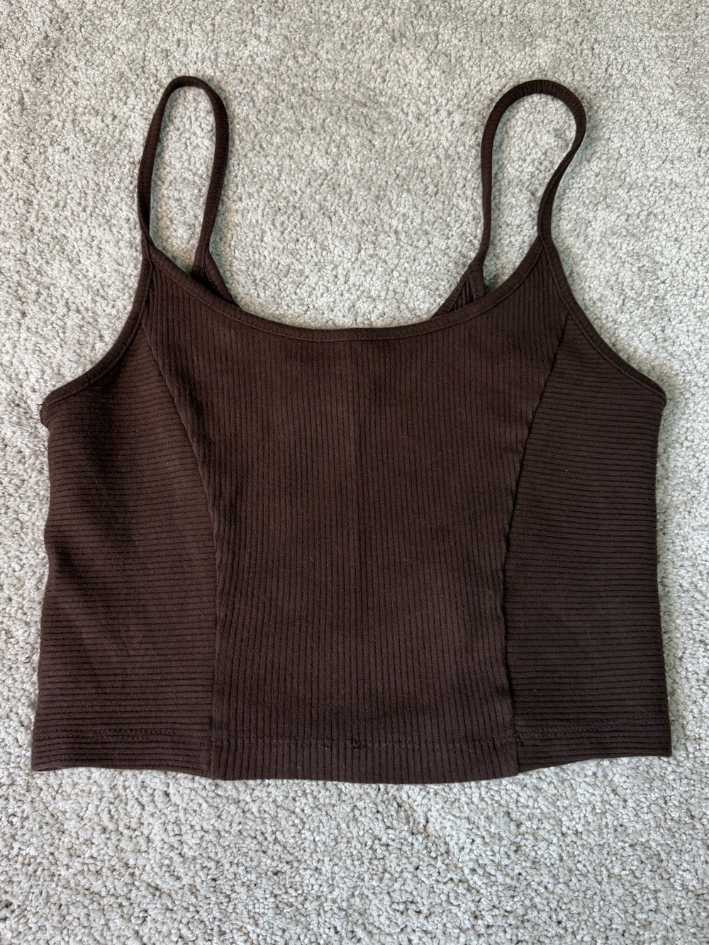 Urban Outfitters Brown Ribbed Knit Cropped Sleeveless Spaghetti Strap Tank M